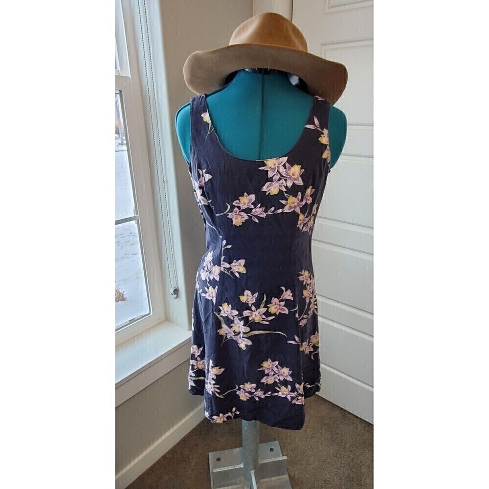 VINTAGE TOMMY BAHAMA BLACK FLORAL TANK DRESS 100% SILK WOMEN SIZE 2 TROPICAL